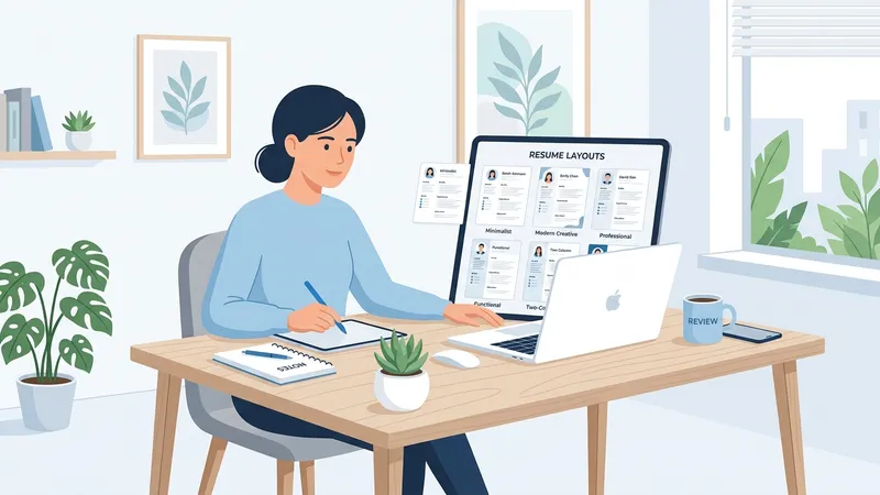 A job seeker reviewing AI-generated resume options on a laptop at a clean desk